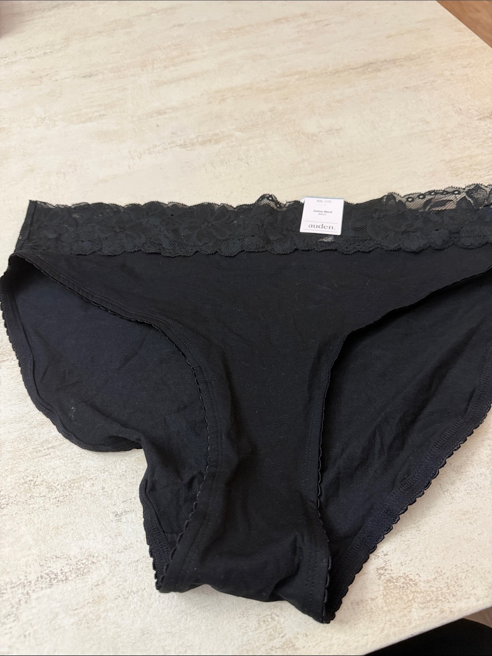 Auden Black Lace-Trim Cotton Bikini Panty